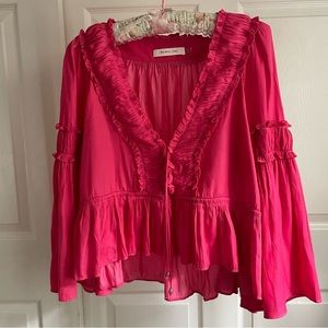 Fuchsia Hot Pink Mustard Seed Ruffle Blouse